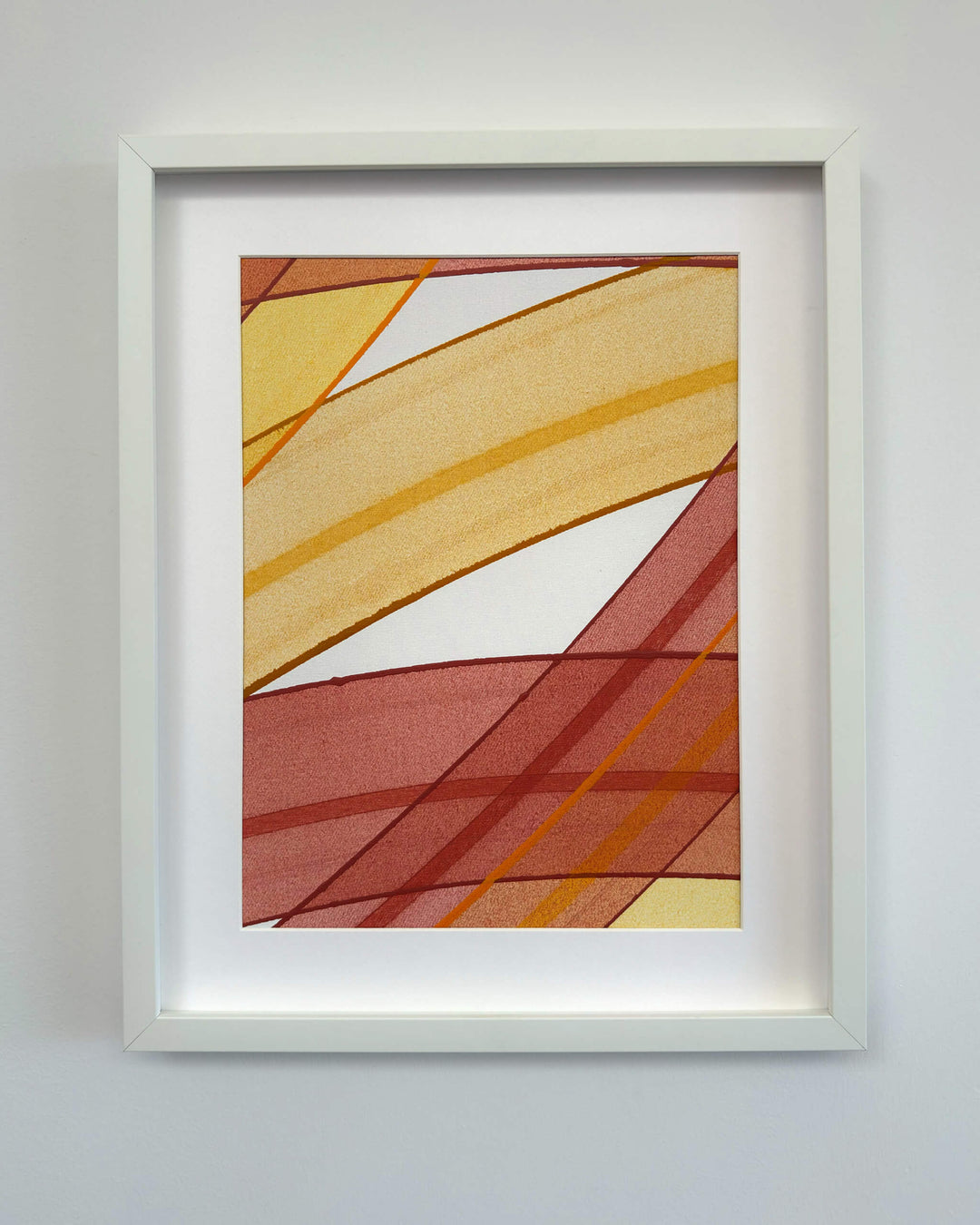 Tavar Zawacki Connected Study 39 yellow burgundy red original acrylic painting shown framed for presentation