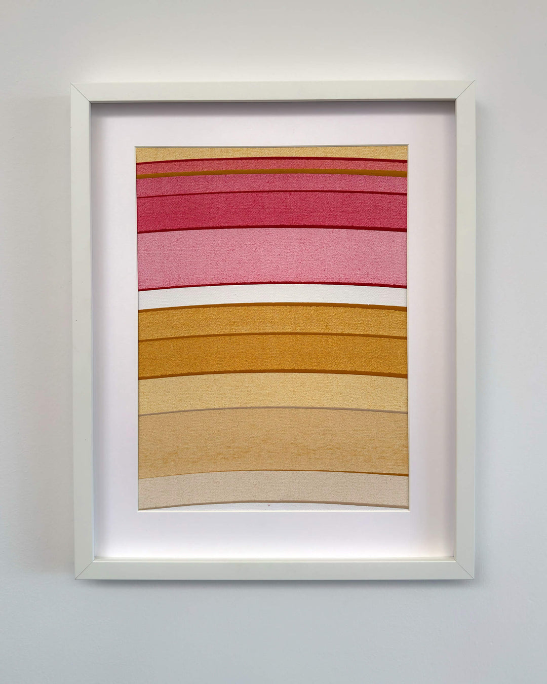 Tavar Zawacki Connected Study 40 pink rose ochre cream original acrylic painting shown framed for presentation