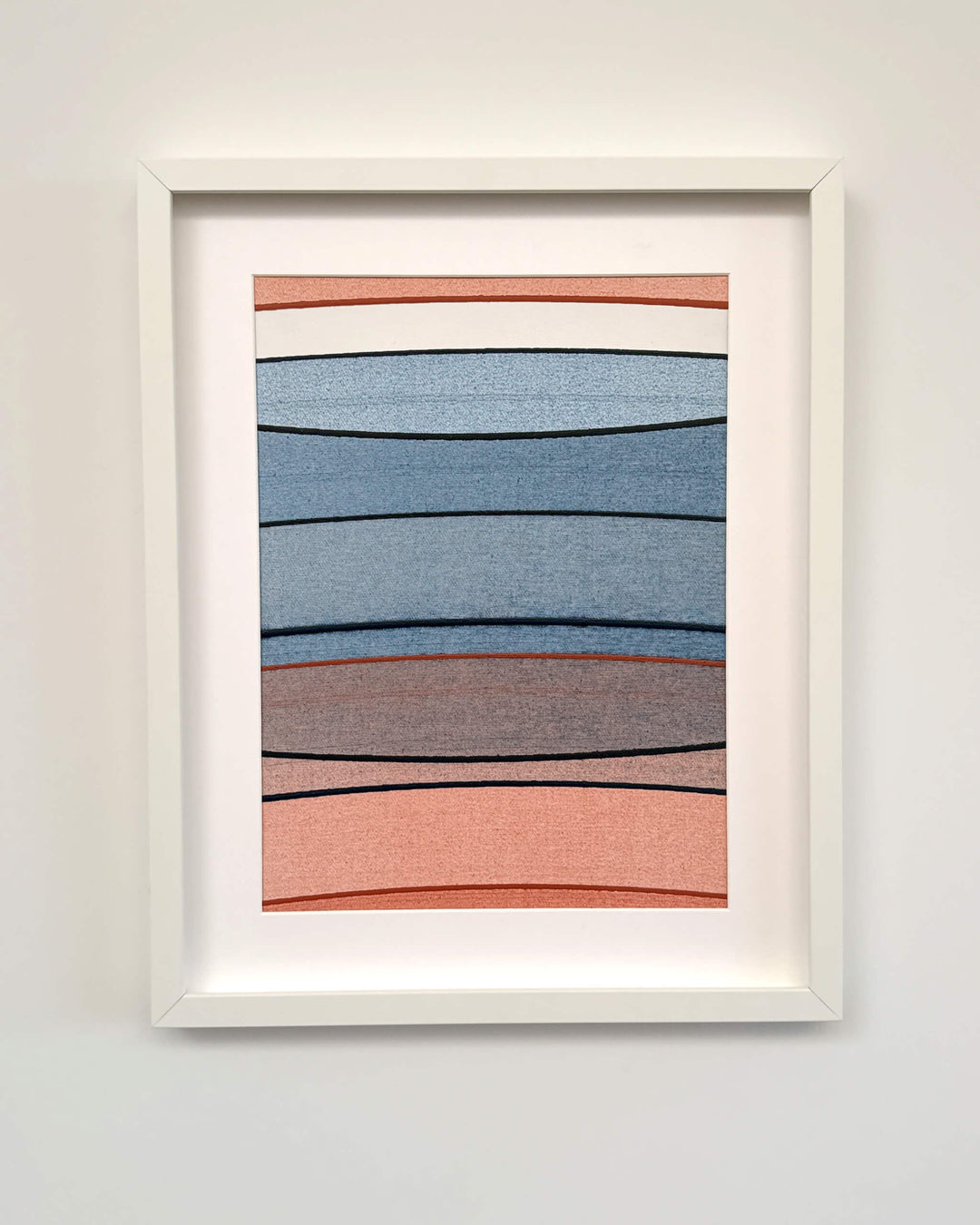 Tavar Zawacki Connected Study 45 blue blush cream original acrylic painting shown framed for presentation