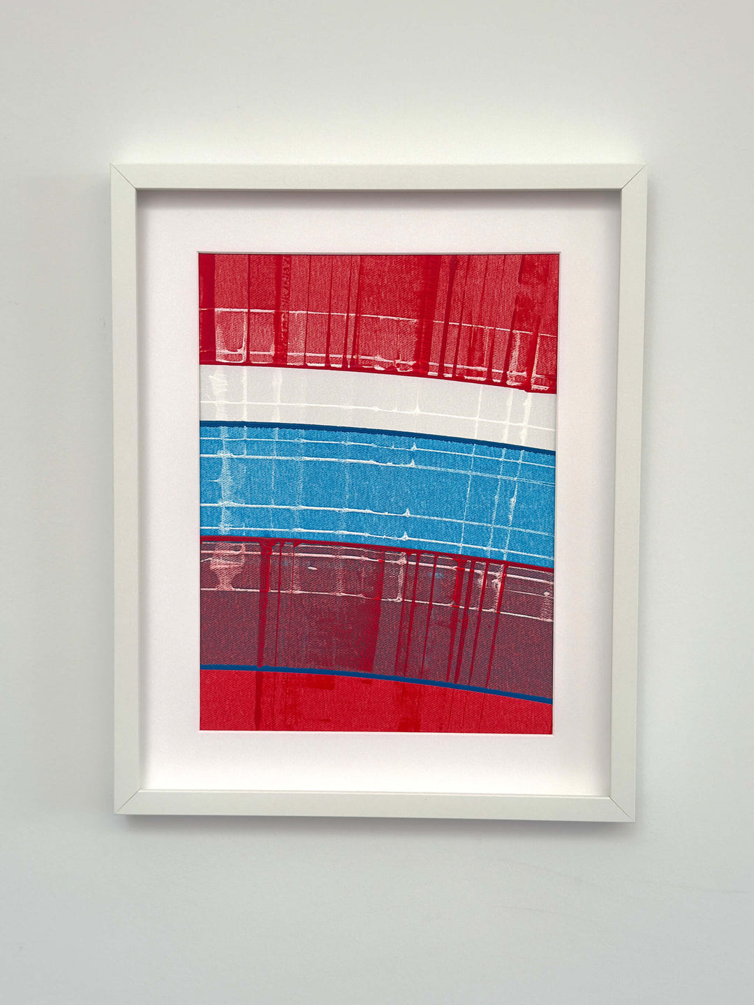 Connected Study 60 by Tavar Zawacki, right panel of a red, blue, white, and deep violet abstract acrylic diptych, shown in a white frame.